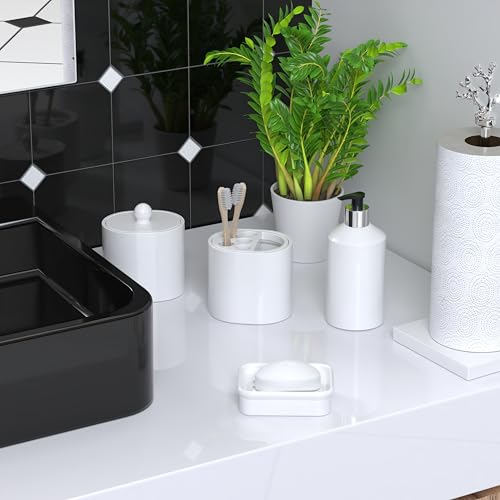 2-Piece Composite Granite Soap Dish for Shower - Elegant Stone-Look Bar Soap Holder with Strainer - Durable & Non-Porous Soap Tray for Bathroom and Kitchen Sink, Easy Clean (White) - color: White