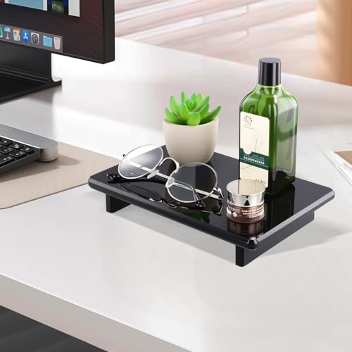 Large Black Acrylic Vanity Tray, Bathroom Countertop Organizer & Holder | 2-Pack, 12mm Thick, Raised Feet, Plant, Perfume & Cosmetic Display, Vanity, Nightstand, Desk, Sink & Kitchen Decor - size: Black-Large-9 x 5.9 x 1.5 inches