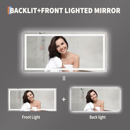 IDEALHOUSE 50x26 inch LED Bathroom Mirror, Smart Dimmable Vanity Mirror with Anti-Fog & Memory Function, Front & Backlit, Shatter-Proof Wall Mount (Horizontal/Vertical) - size: 50"L x 26"W