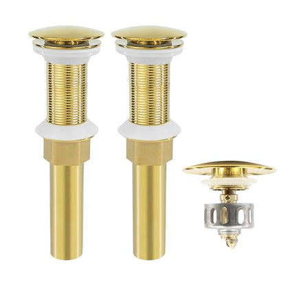 Bathroom Sink Drain, 2 Pack Gold Drain Stopper Without Overflow,Pop Up Drain Assembly Without Detachable Strainer Basket,Built-in Anti-Clogging Strainer,Stainless Steel - color: 2 Pack-gold-big Cap, style: Without Overflow