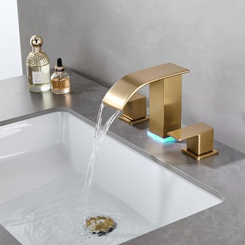 Bathroom faucets 3 Hole Widespread Modern Gold Faucet Sink Faucet 8 inch 3 Hole Vanity Bathroom with Pop Up Drain (Brushed Gold) - color: Brushed Gold