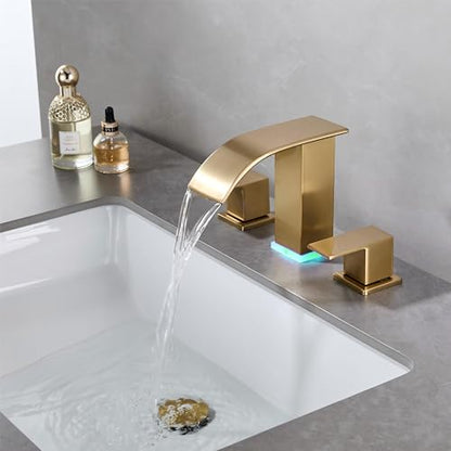Bathroom faucets 3 Hole Widespread Modern Gold Faucet Sink Faucet 8 inch 3 Hole Vanity Bathroom with Pop Up Drain (Brushed Gold) - color: Brushed Gold