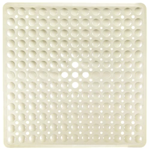 Square Shower Mat Bathtub Mat Tub Bath Mat Non Slip Beige 21"x21" | Shower Mats for Inside Shower Tub, Shower Stall Mats for Bathroom Floor, With Suction Cups Drain Hole Easy Washable, BPA-Free - color: Beige, size: 21" x 21" (Square)