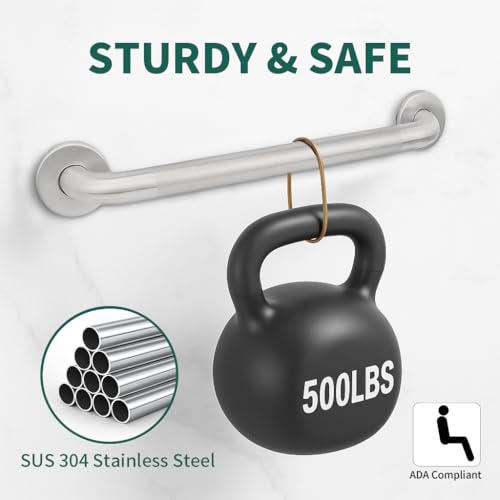 Shower Grab Bars for Seniors, Bathroom Safety Bar 18 Inch | 304 Stainless Steel Balance Handrail, ADA Compliant, Non-Slip Shower Handles for Elderly, Handicap, Children and Disabled - size: 18 Inch