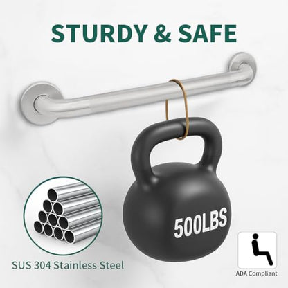 Shower Grab Bars for Seniors, Bathroom Safety Bar 18 Inch | 304 Stainless Steel Balance Handrail, ADA Compliant, Non-Slip Shower Handles for Elderly, Handicap, Children and Disabled - size: 18 Inch