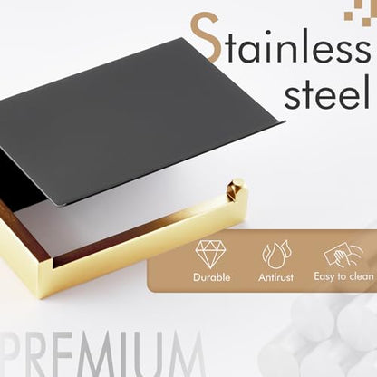 KOKOSIRI Toilet Paper Holders with Shelf Bathroom Toilet Paper Roll Holder Wall Mounted T-304 Stainless Steel, Matte Black and Gold B2010GDK - color: Black Gold, size: With Shelf(1 Pack)