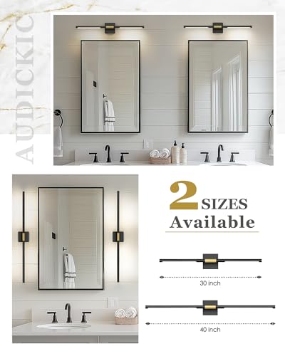 30 Inch Bathroom Light Fixtures, 16W 3CCT Dimmable Black and Gold LED Vanity Lighting Fixtures Over Mirror, 360?Rotatable Modern Bathroom Vanity Light Bar, AD-W9465-L75-BK