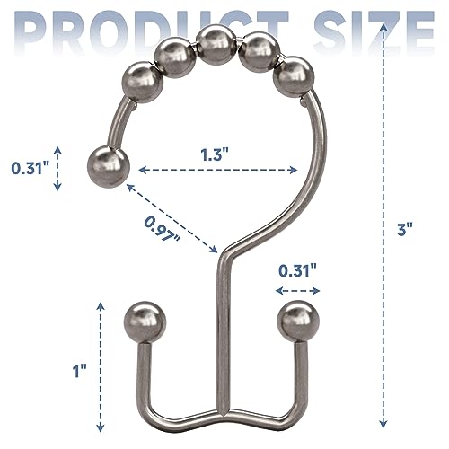 Titanker Shower Curtain Hooks Rings, Rust Resistant Metal Double Glide Shower Hooks Rings for Bathroom Shower Rods Curtains, Set of 12 Hooks - Nickel - color: Nickel, style: Modern