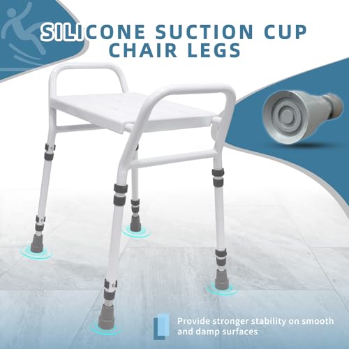 Shower Chair Seat with Arm for Inside Shower - Adjustable Up to 24 Inches Shower Stool with Suction Feet for Seniors, Elderly, Handicap & Disabled-Adjustable Support Shower Bench | Height adjusts from 16 to 24 inches, with dual armrests, suction feet and