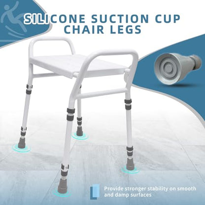 Shower Chair Seat with Arm for Inside Shower - Adjustable Up to 24 Inches Shower Stool with Suction Feet for Seniors, Elderly, Handicap & Disabled-Adjustable Support Shower Bench | Height adjusts from 16 to 24 inches, with dual armrests, suction feet and