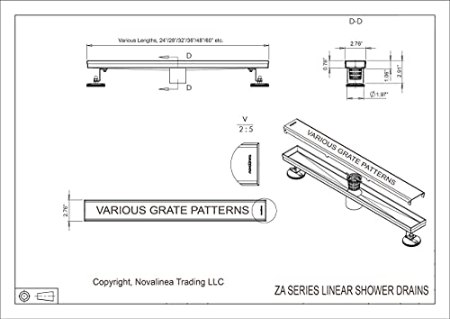 ZA Linear Shower Drain - 33 Inch Brick Pattern - Brushed Stainless Steel - Hair Strainer - Leveling Feet - Threaded Adapter - Sleek and Modern Design - size: 33 inch