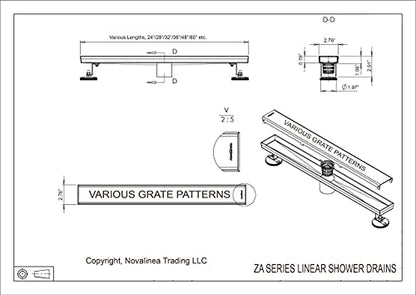 ZA Linear Shower Drain - 33 Inch Brick Pattern - Brushed Stainless Steel - Hair Strainer - Leveling Feet - Threaded Adapter - Sleek and Modern Design - size: 33 inch