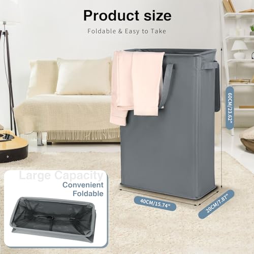 GOMAJI Slim Laundry Basket with Lid and Handles, Foldable Laundry Basket for Clothes, Clothes Hamper Easy to Carry, Dirty Hampers for Bedroom, Bathroom, Dorm, College, 12.7 Gallons(48L) - color: DARK GREY