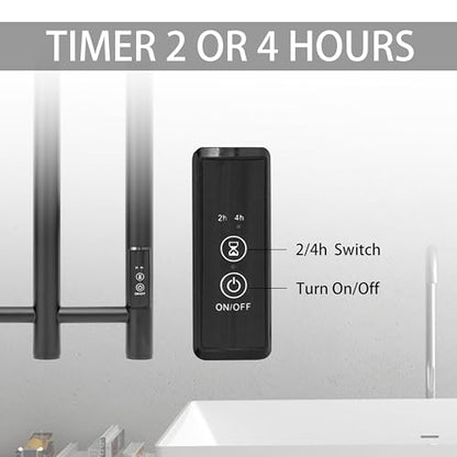 Towel Warmer Wall Mounted 43-Inch Four Towel Bar with Built-in Timer, Electric Stainless Steel Heated Towel Racks for Bathroom, Matte Black