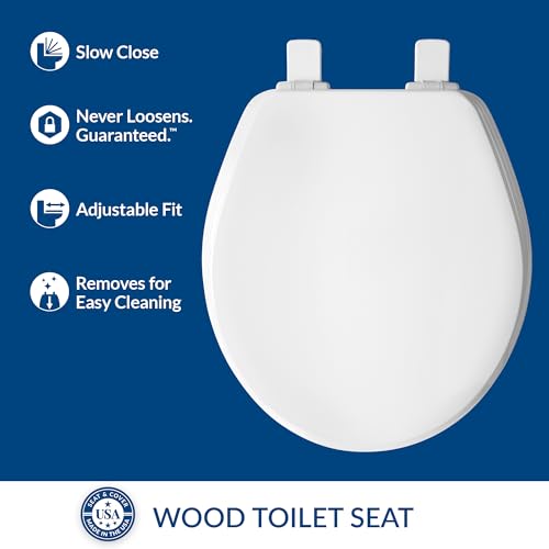 BEMIS 600E4 000 Ashland Toilet Seat with Slow Close, Never Loosens and Provide the Perfect Fit, ROUND, Enameled Wood, White - size: Round
