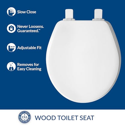 BEMIS 600E4 000 Ashland Toilet Seat with Slow Close, Never Loosens and Provide the Perfect Fit, ROUND, Enameled Wood, White - size: Round