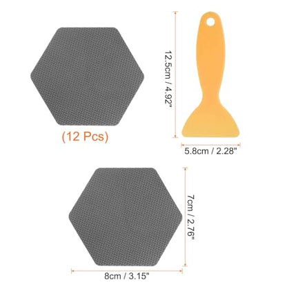 HARFINGTON 12pcs Non-Slip Bathtub Stickers Set 3.15" Hexagon Shower Floor Sticker PEVA Anti-Slip Adhesive Appliques with Scraper for Bathroom Kitchen Treads Stairs Swimming Pool, Gray - color: Gray