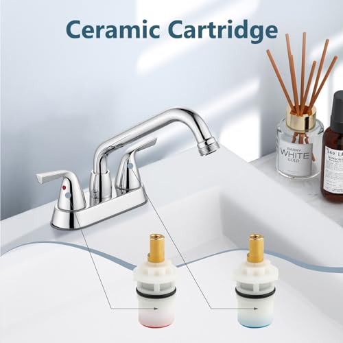 Aolemi Utility Laundry Sink Faucet,3/4" NPT Threaded End,Polish Chrome | 4-Inch Centerset Laundry Faucet For 2-3 Hole Utility Sinks,With 2 Handles,Swivel Stainless Steel Spout and Supply Lines - color: Polish Chrome
