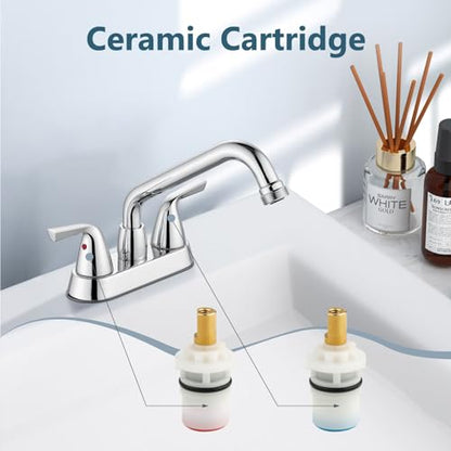 Aolemi Utility Laundry Sink Faucet,3/4" NPT Threaded End,Polish Chrome | 4-Inch Centerset Laundry Faucet For 2-3 Hole Utility Sinks,With 2 Handles,Swivel Stainless Steel Spout and Supply Lines - color: Polish Chrome