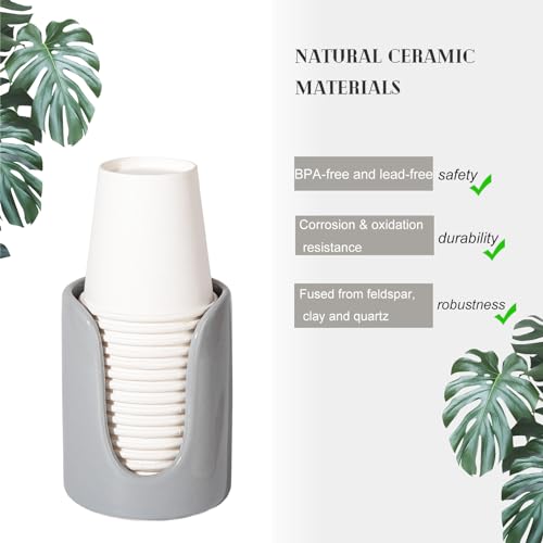 Ceramic Bathroom Cup Dispenser, Fits 3–4 Oz Cups, 1 Pack, Grey | Small Countertop Cup Holder for Mouthwash & Rinsing – Non-Slip Base, Easy-Access Design, Kitchen & Bathroom Ready - color: Grey, size: 1 Pack