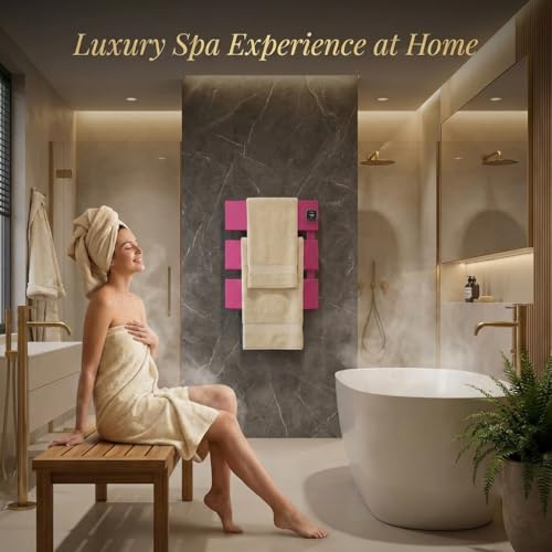 2 Panel Pink Heated Towel Rack for Bathroom Towel Warming | Fast-heat in 2-3 minutes. Dry towels in 4 hours. Smart thermo control and precise timer, Work with Smart Plug. - size: 2 Panel