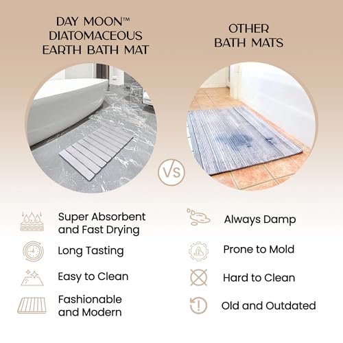 Day Moon™ Foldable Stone Bath Mat, Diatomaceous Earth Shower Mat, Non-Slip Super Absorbent Quick Drying Bathroom Floor Mat, Natural, Easy to Clean (23.6 x 15.35 Dark Grey)