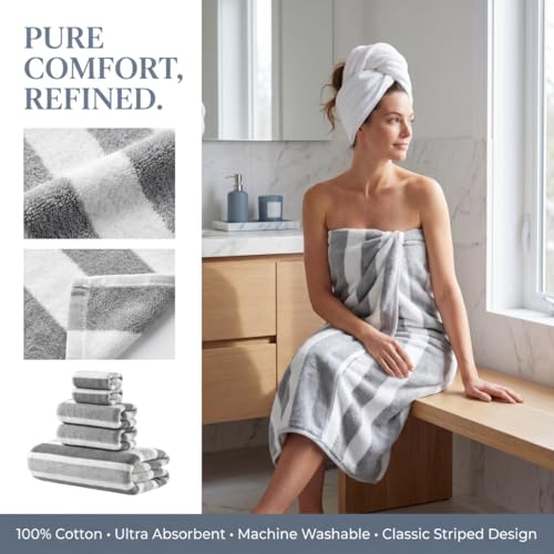 Premium 5-Piece Bath Towel Set | 100% Microfiber Ultra Soft & Quick Dry | Large Bath Towels, Hand Towels & Washcloths for Bathroom, Spa, Gym, | 1 Bath, 2 Hand, 2 Washcloths | Gray - color: Gray, size: 5 Pcs