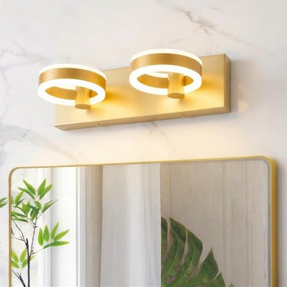 LED Bathroom Light Fixtures,15inch Gold Vanity Lights, Modern 2 Light Acrylic Wall Sconces, 350° Rotatable Wall Lighting Fixture Over Mirror - color: Gold, size: 2 Lights