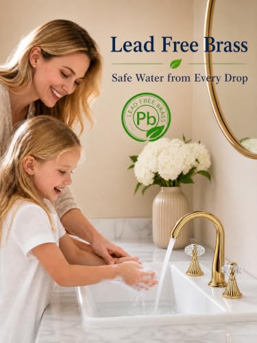 Gold Crystal 3 Hole Sink Vanity 8 Inch Brass 2 Handles 2 Tone Widespread Modern Unique Bathroom Faucets Sets, Antique Lavabo Faucet, Vintage Lavatory Vessel Luxury Mixer Tap with Pop up Drain - style: Vintage