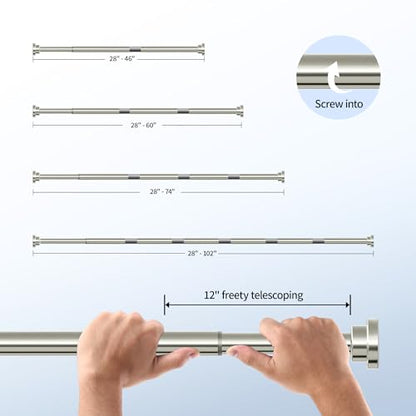Mcrbeay Shower Curtain Rod, 1" Diameter Heavy Duty Tension Shower Rod, Non Slip Adjustable 28-46 inch No Drilling Shower Curtain Rods Spring Tension For Bathroom, Shower Stall, No Rust, Nickel - color: Brushed Nickel, size: 28-46 Inches