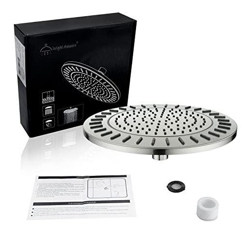 BRIGHT SHOWERS Rain Shower Head, 9 Inch High Pressure Waterfall Showerhead with Adjustable Angle and Anti-clogging Silicone Nozzles, Luxury Bathroom Overhead Shower, Brushed Nickel - color: Brushed Nickel