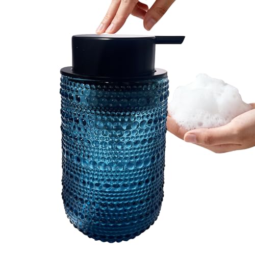 Foaming Soap Dispenser, Refillable Clear Glass Pump Bottle, 13.5 Fl Oz Vintage Foam Dispenser with Black Pump, Multi-Use for Bathroom Kitchen Hand Soap & Lotion, Modern Home Decor (Blue) - color: Blue