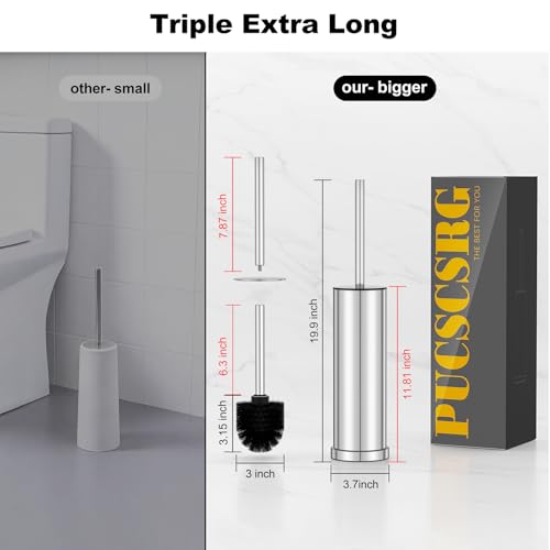Silver Toilet Brush and Holder Set，Stainless Steel Heavy Duty Toilet Bowl Brush，Extra Long Handled Modern Toilet Cleaner Brush with Replaceable Head, Removable Inner Bowl, and Splash Protection - color: Silver, size: 1 Pack