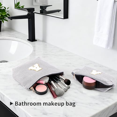 Bathroom Accessories Set with Shower Curtain Makeup Bags 12pcs | with 2 Makeup Bags, Trash Can, Toilet Brush Set, Soap Dispenser Toothbrush Holder Set, Tray, Q-tip Holder - size: Bath Set Makeup Bag
