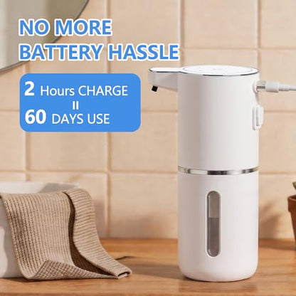 2-Pack Automatic Foam Soap Dispenser – USB Rechargeable Smart Hand Soap Dispenser with 4-Level Adjustable, 380mL Wall Mounted or Countertop, IPX5 Waterproof, for Bathroom Kitchen (White) - color: White2
