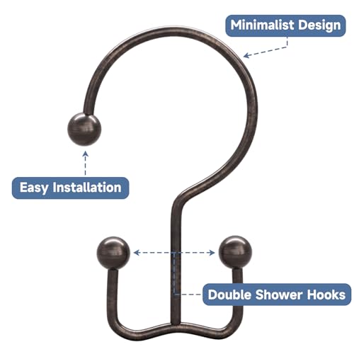 Titanker Shower Curtain Hooks Rings, Rust Resistant Metal Minimalist Simple Double Glide Shower Hooks Rings for Bathroom Shower Rods Curtains, Set of 12 Hooks - Bronze - color: Bronze, style: Minimalist