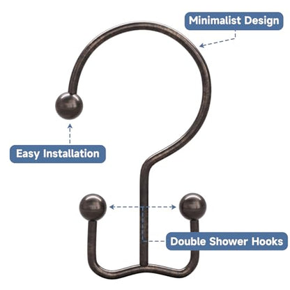Titanker Shower Curtain Hooks Rings, Rust Resistant Metal Minimalist Simple Double Glide Shower Hooks Rings for Bathroom Shower Rods Curtains, Set of 12 Hooks - Bronze - color: Bronze, style: Minimalist