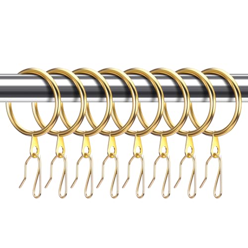 Hotop 30 Pcs Metal Drapery Curtain Rings 0.98/1.26/1.65 inch Interior Diameter and 30 Pcs Hanging Curtain Drapery Pin Hooks for Window Door Shower(Gold,25 mm) - color: Gold, size: 25 mm