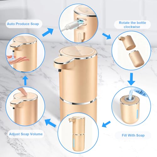 Automatic Liquid Soap Dispenser Bathroom Kitchen Dish Liquid Body Shampoo Shower Gel Hand Free Liquid Wall Mount Touchless Soap Dispenser 380ml Auto Liquid Dispenser Sylfu - color: Golden-liquid