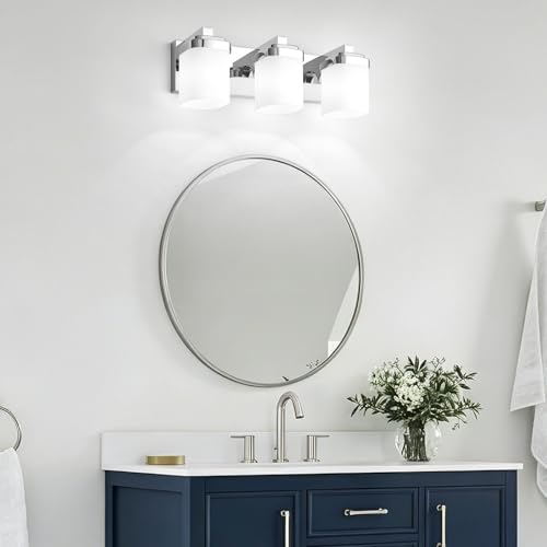17 Inchs Bathroom Vanity Light, 3-Light Chrome Bathroom Light Fixtures Over Mirror, Bathroom Light Shower Lamp with Milky White Square Glass Shade, Modern Farmhouse Lighting Fixtures - color: Chrome, size: 17 Inch : 3-lights