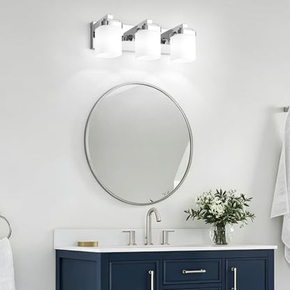 17 Inchs Bathroom Vanity Light, 3-Light Chrome Bathroom Light Fixtures Over Mirror, Bathroom Light Shower Lamp with Milky White Square Glass Shade, Modern Farmhouse Lighting Fixtures - color: Chrome, size: 17 Inch : 3-lights