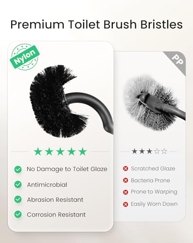 Cesun 304 Stainless Steel Toilet Brush & Holder Set, 2 Brush Heads, Silver | S-Shaped Deep Cleaning, Scratch-Free Nylon Bristles, Long Handle & Splash Guard, Replaceable Brush Head - color: Silver