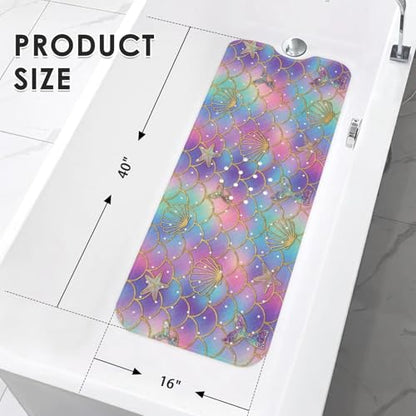Mermaid Seashell Starfish Bathtub Shower Mat Ocean Rainbow Non-Slip Tub Extra Long Bath Floor 40X16 Inch Machine Washable for Bathroom Tub Bath Mat for Toddler and Baby - color: Mermaid Scales