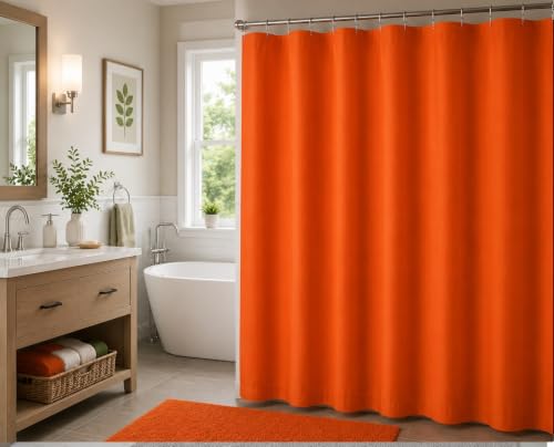 BH Home Shower Curtain Polyester Fabric Water Resistant Shower Curtain or Liner. Hotel Collection Quality. (Orange) - color: Orange