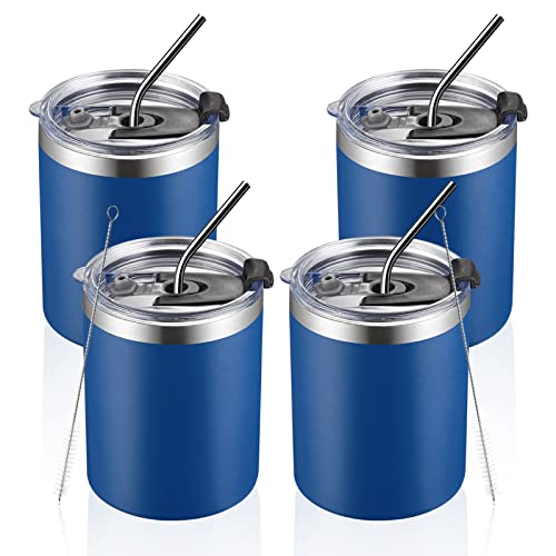 MEWAY 12 oz Lowball, Tumbler Stainless Steel Double Wall Vacuum Insulated Mug with Straw and Lid, Cleaning Brush ，Durable Powder Coated Insulated Coffee Cup for Cold & Hot Drinks (Navy,4 pack) - color: Navy