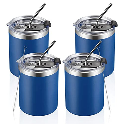 MEWAY 12 oz Lowball, Tumbler Stainless Steel Double Wall Vacuum Insulated Mug with Straw and Lid, Cleaning Brush ，Durable Powder Coated Insulated Coffee Cup for Cold & Hot Drinks (Navy,4 pack) - color: Navy