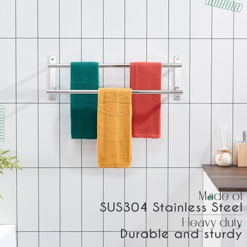 KOKOSIRI Bathroom Towel Racks 24 Inch Double Towel Bars Bath Towel Holder Towel Storage Towel Shelves Towel Rails Wall Mount Stainless Steel Polished Chrome B5010CH-L24 - color: Polished Chrome, size: 24-Inch