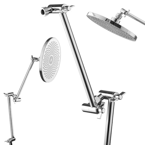 VEVOR Shower Head Extension Arm, 16 inches, Brass Shower Arm Extender with Flexible Adjustable Angle Height, Chrome Finish, G1/2 Universal Thread Connector Compatible, for Rain & Handheld Showerhead - size: 16''