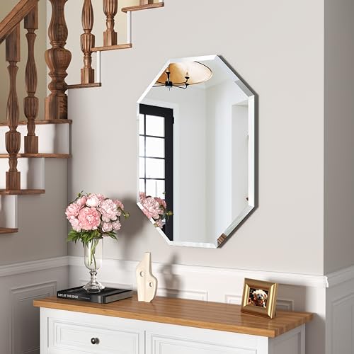 Exquisite Bathroom Mirror,Frameless Vanity Mirror-20”X28” Rirregular Mirror Beveled Edge Silver Wall Mirror for Bathroom, Vanity, Bedroom,Living Room and Enterway