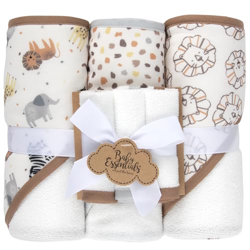 Baby Bath Essential Hooded Baby Bath Towel and Washcloth 6 Piece Set for Newborns, Infants & Toddlers, Boys & Girls Baby Hooded Towels Set (Safari Animals) - color: Safari Animals